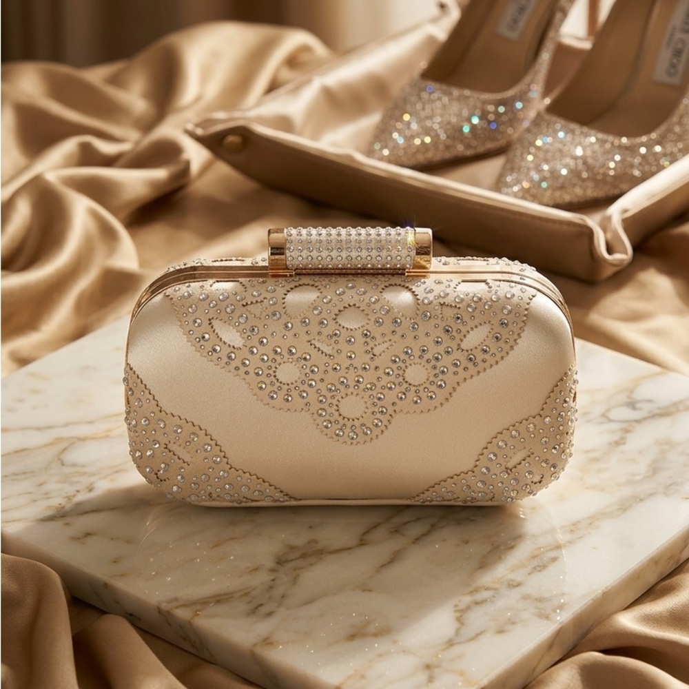 Badgley Mischka Elegant Ivory  Clutch with Crystal Accents Embellished
